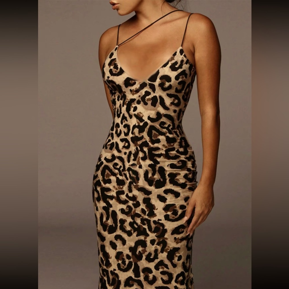 Bodycon All Over Leopard Print Cami Maxi Dress Size New Boutique - Picture 3 of 5